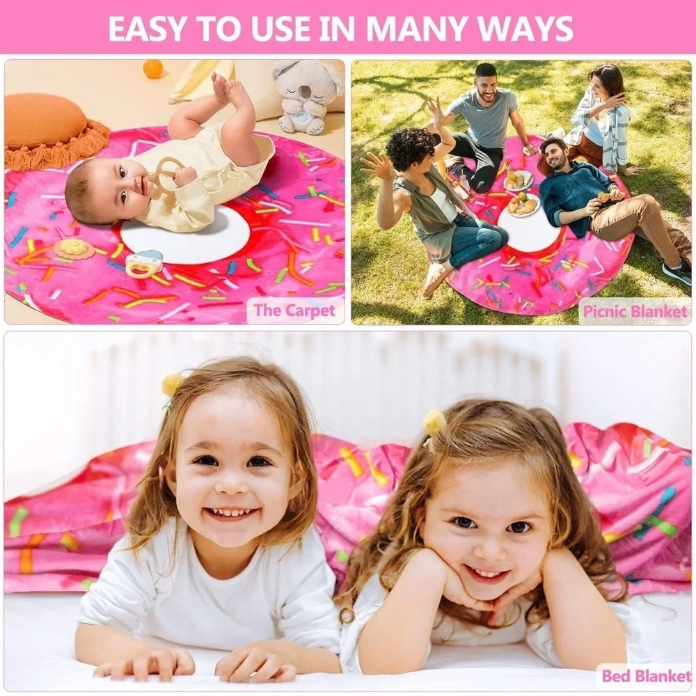 Giant Donut Throw Blanket, Double Sided, Pink, White, 71 inches